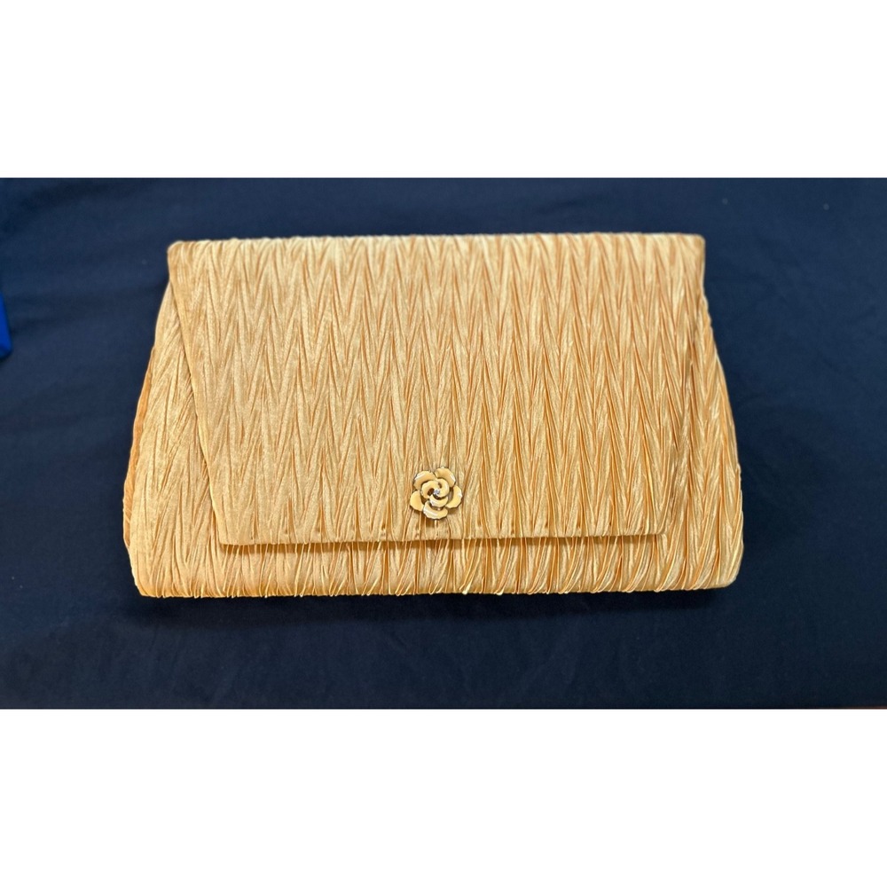 Midnight Velvet Gold Ruched Clutch Purse Floral Rhinestone NWT Shoulder Bag